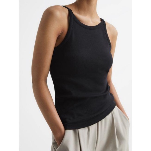 Reiss Tops - Reiss Louisa Crew Neck Ribbed Cami Tank Vest Top Black XS